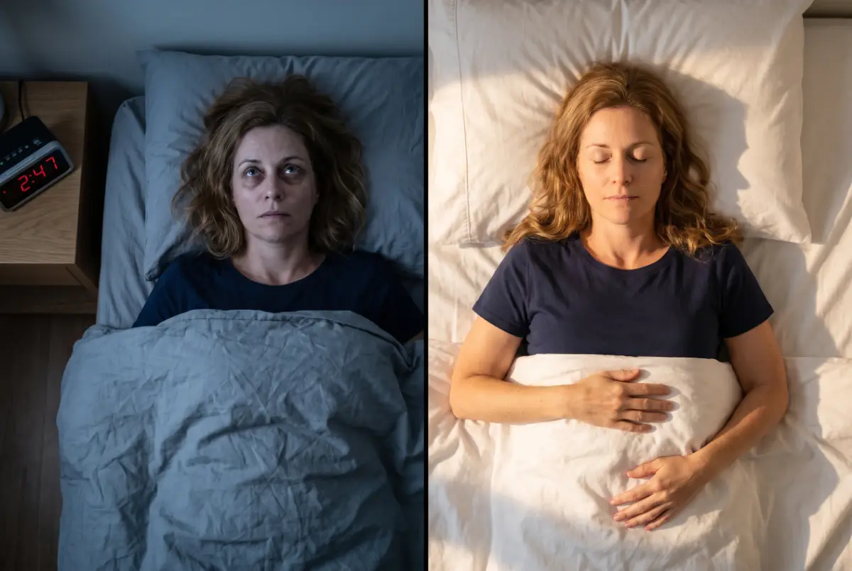 Side by side: a restless night at 2:47 and sleeping calmly in morning light